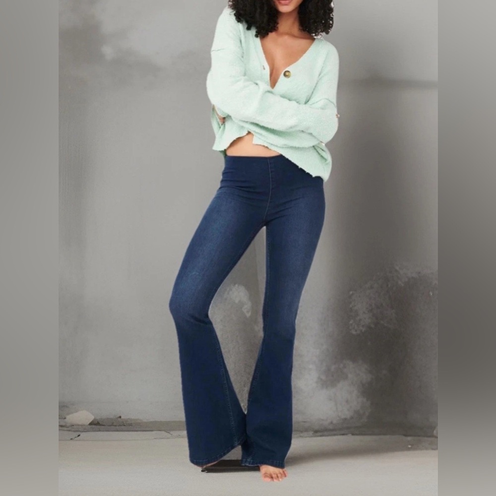 FREE PEOPLE Jeans Womens 27x31” Penny Wide Leg Flare Bootcut Pull-On Denim Retro